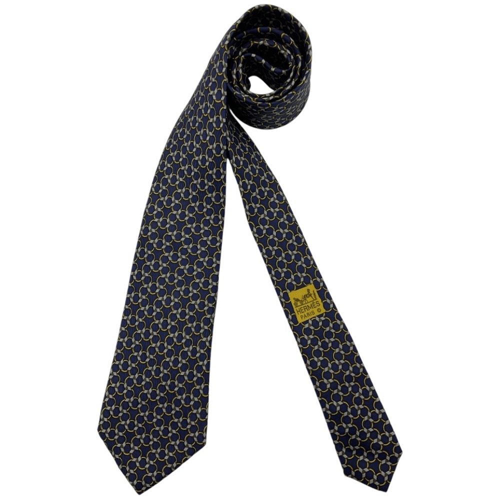 HERMÈS 7085 OA Blue Chain Silk LUXURY Tie FRANCE